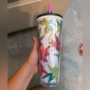 Floral green purple and red Starbucks venti tumbler